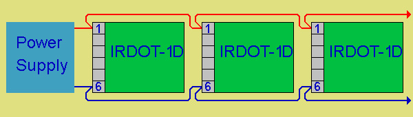 shows how 3 irdot-1ds are connected to the same power supply